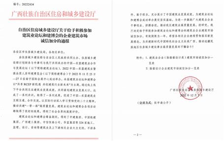 冶建公司獲自治區(qū)住建廳、南寧市住建局通報(bào)表揚(yáng)并獲誠信加分